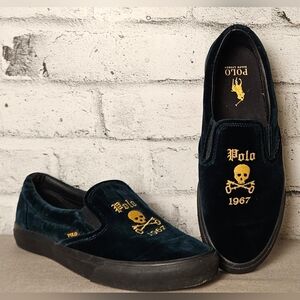 Polo Ralph Lauren Velvet Skull Slip On Sneakers Keaton Black Mens 10.5